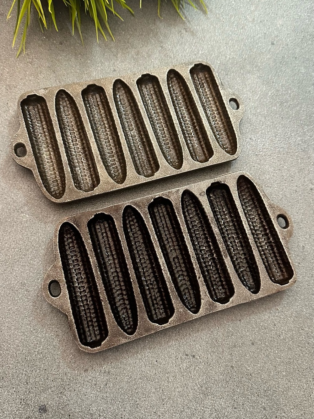 2 Antique Cast Iron Mini Corn Mold. Set of 2